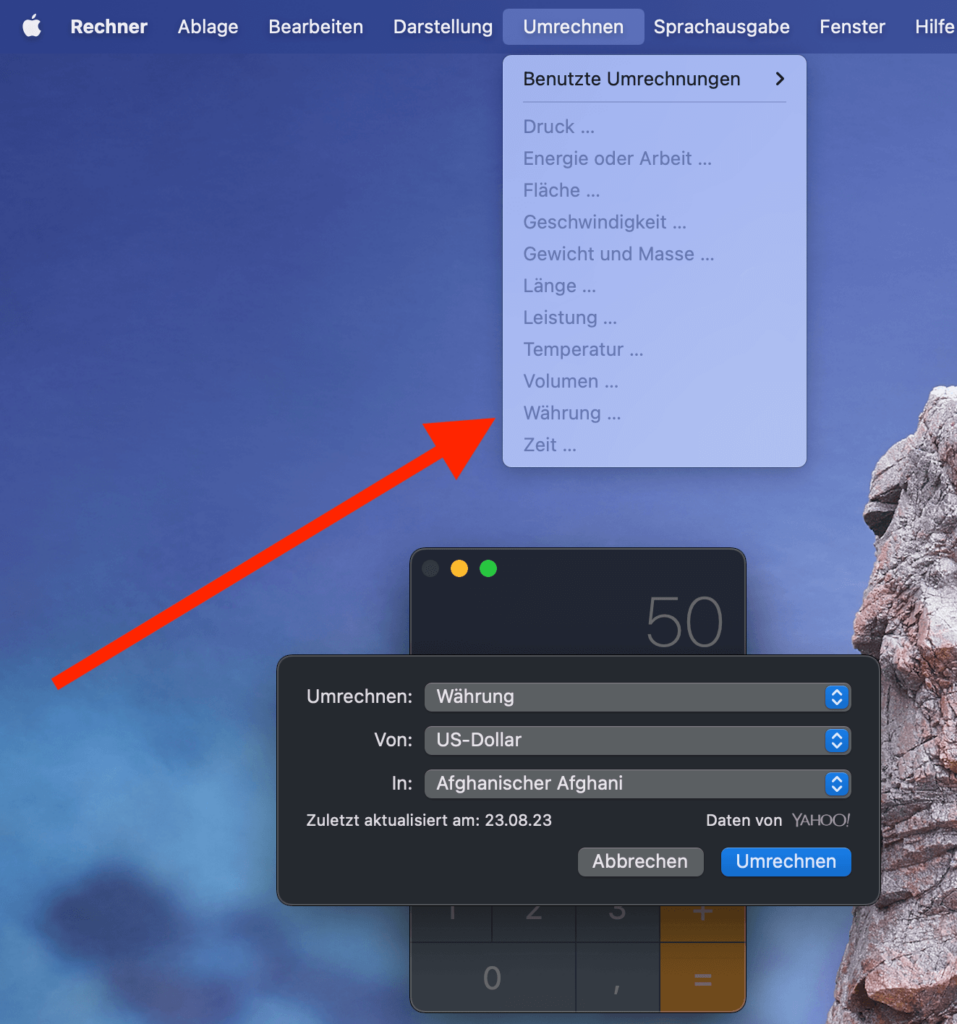 Mac Währungen umrechnen